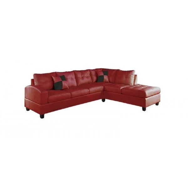 Leatherette Sectional Sofa with 2 Pillows (Reversible), Red-Sofas-Red-Bonded Leather PU Frame-JadeMoghul Inc.