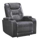 Leatherette Upholstered Metal Power Recliner with LED Lights and Adjustable Headrest, Black