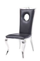 Leatherette Upholstered Metal Side Chairs with Cabriole Style Legs, Black and Silver, Set of Two-Dining Chairs-Black and Silver-Composite Wood, Stainless Steel and Faux Leather-JadeMoghul Inc.