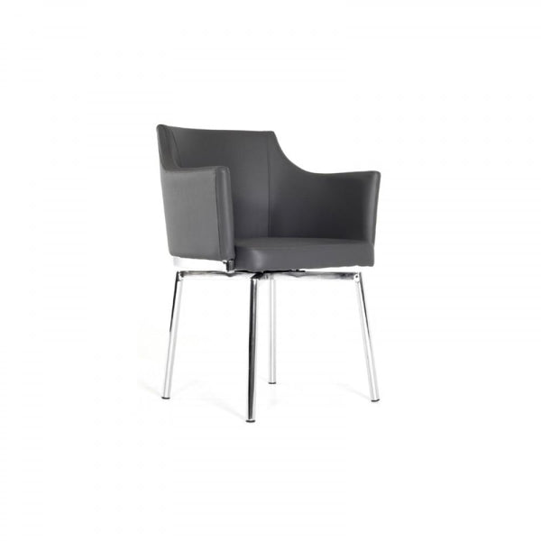 Leatherette Upholstered Swivel Dining Chair with Chrome Metal Legs, Gray-Dining Furniture-Gray-Metal and Faux Leather-JadeMoghul Inc.
