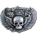 Licensed Sports Originals-Fashion-Skulls - Skull & Wings Antiqued Belt Buckle-Jewelry & Accessories,Buckles,Antiqued Buckles-JadeMoghul Inc.