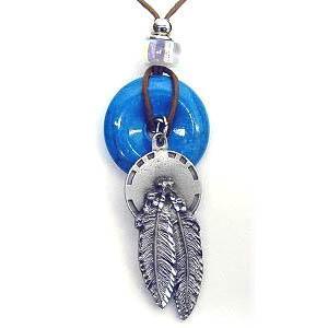 Licensed Sports Originals - Necklace - Concho & Feathers-Jewelry & Accessories,Necklaces,Leather Cord Necklaces,Siskiyou Originals,Torquoise Colored Accent-JadeMoghul Inc.