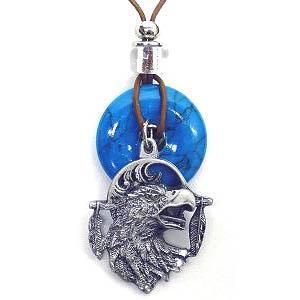 Licensed Sports Originals - Necklace - Eagle Head-Jewelry & Accessories,Necklaces,Leather Cord Necklaces,Siskiyou Originals,Torquoise Colored Accent-JadeMoghul Inc.