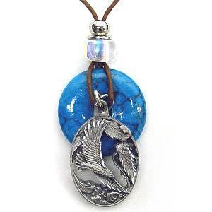 Licensed Sports Originals - Necklace - Flying Eagle-Jewelry & Accessories,Necklaces,Leather Cord Necklaces,Siskiyou Originals,Torquoise Colored Accent-JadeMoghul Inc.