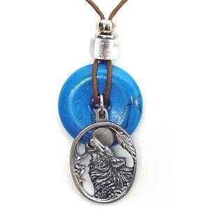 Licensed Sports Originals - Necklace - Howling Wolf-Jewelry & Accessories,Necklaces,Leather Cord Necklaces,Siskiyou Originals,Torquoise Colored Accent-JadeMoghul Inc.
