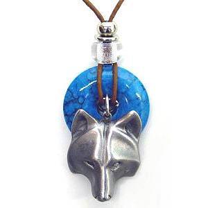 Licensed Sports Originals - Necklace - Wolf Head-Jewelry & Accessories,Necklaces,Leather Cord Necklaces,Siskiyou Originals,Torquoise Colored Accent-JadeMoghul Inc.