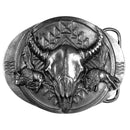 Licensed Sports Originals-Western-Skulls - Buffalo Skull Antiqued Belt Buckle-Jewelry & Accessories,Buckles,Antiqued Buckles-JadeMoghul Inc.