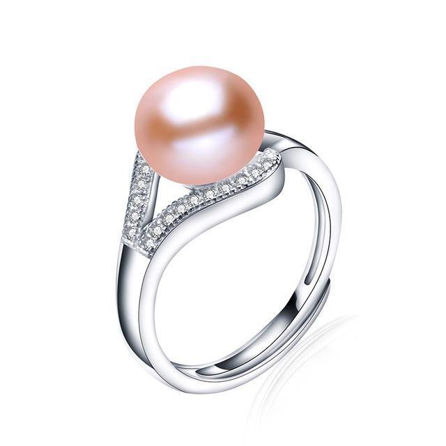 Lindo 100% real freshwater pearl ring for women 925 sterling silver adjustable ring big size 10mm AAAA natural pearl jewelry-Resizable-pink pearl-JadeMoghul Inc.