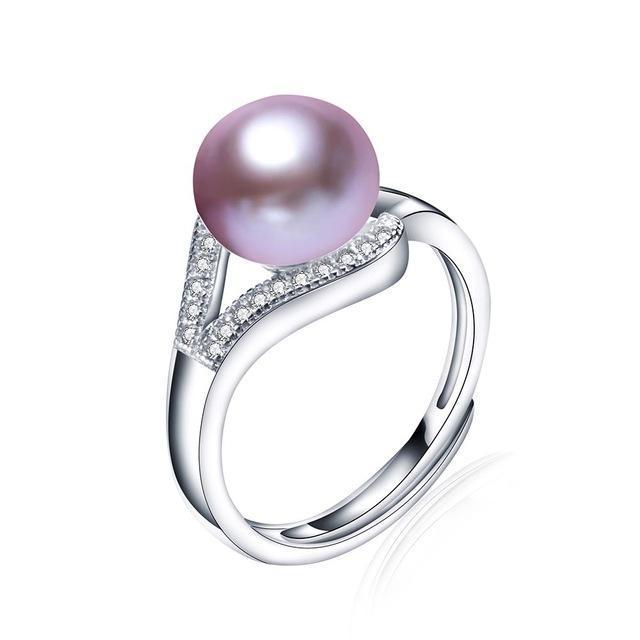 Lindo 100% real freshwater pearl ring for women 925 sterling silver adjustable ring big size 10mm AAAA natural pearl jewelry-Resizable-purple pearl-JadeMoghul Inc.