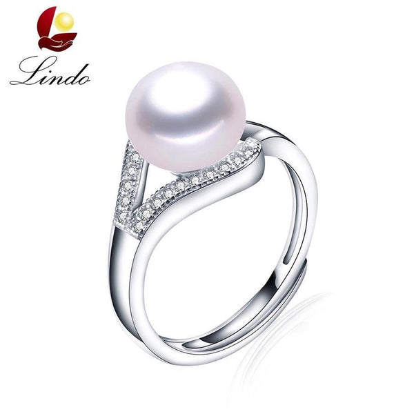 Lindo 100% real freshwater pearl ring for women 925 sterling silver adjustable ring big size 10mm AAAA natural pearl jewelry-Resizable-white pearl-JadeMoghul Inc.