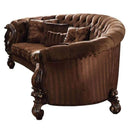Traditional Velvet and Poly Resin Button Tufted Sofa with 5 Pillows, Brown