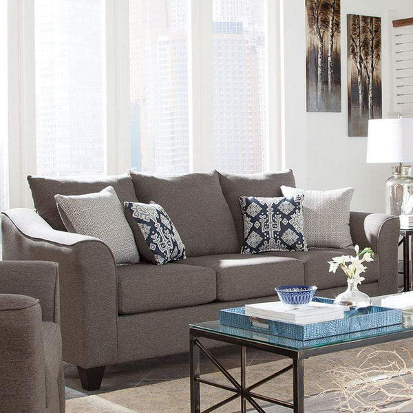 Transitional Fabric & Wood Sofa With Flared Arms, Light Gray
