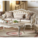 Transitional Upholstery and Poly Resin Sofa with Pillows, Gold and White