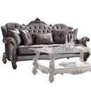 Transitional Velvet Upholstered Wooden Sofa with Five Pillows, Gray