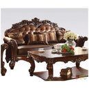 Living Room Furniture Vintage Leatherette and Poly Resin Sofa with3 Pillows, Brown Benzara