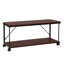 Wood and Metal Frame TV stand with Bottom Shelf and Casters, Brown and Black