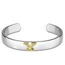 Charm Bangle LO3635 Reverse Two-Tone White Metal Bangle with Crystal