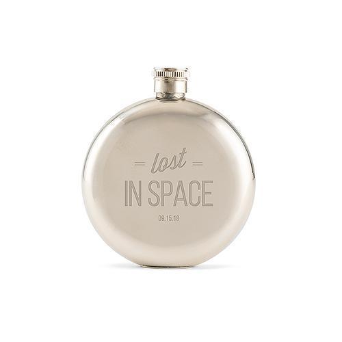Lost in Space Engraved Round Silver Hip Flask for Men (Pack of 1)-Personalized Gifts For Men-JadeMoghul Inc.