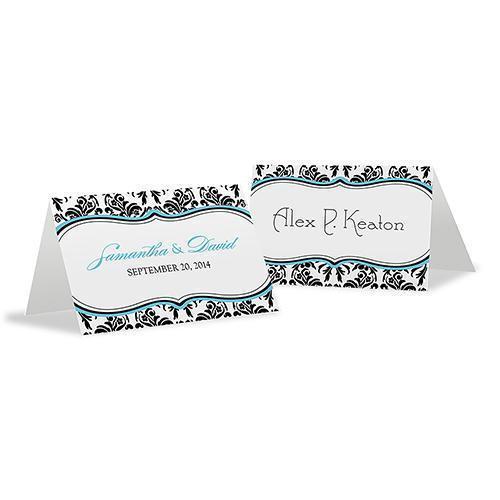 Love Bird Damask Place Card With Fold Berry (Pack of 1)-Table Planning Accessories-Berry-JadeMoghul Inc.