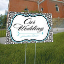 Love Bird Damask Wedding Directional Sign Berry (Pack of 1)-Wedding Signs-Aqua Blue-JadeMoghul Inc.
