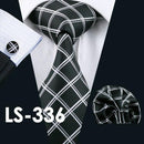 LS-877 Mens Tie Dark Striped 100% Silk Classic Jacquard Woven Barry.Wang Tie Hanky Cufflink Set For Men Formal Wedding Party-LS0336-JadeMoghul Inc.