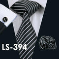 LS-877 Mens Tie Dark Striped 100% Silk Classic Jacquard Woven Barry.Wang Tie Hanky Cufflink Set For Men Formal Wedding Party-LS0394-JadeMoghul Inc.