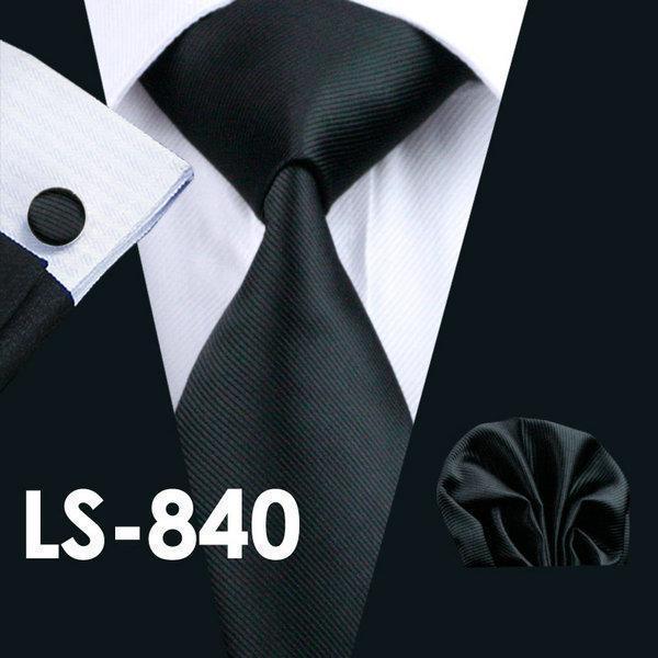 LS-877 Mens Tie Dark Striped 100% Silk Classic Jacquard Woven Barry.Wang Tie Hanky Cufflink Set For Men Formal Wedding Party-LS0840-JadeMoghul Inc.