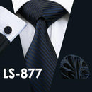 LS-877 Mens Tie Dark Striped 100% Silk Classic Jacquard Woven Barry.Wang Tie Hanky Cufflink Set For Men Formal Wedding Party-LS0877-JadeMoghul Inc.
