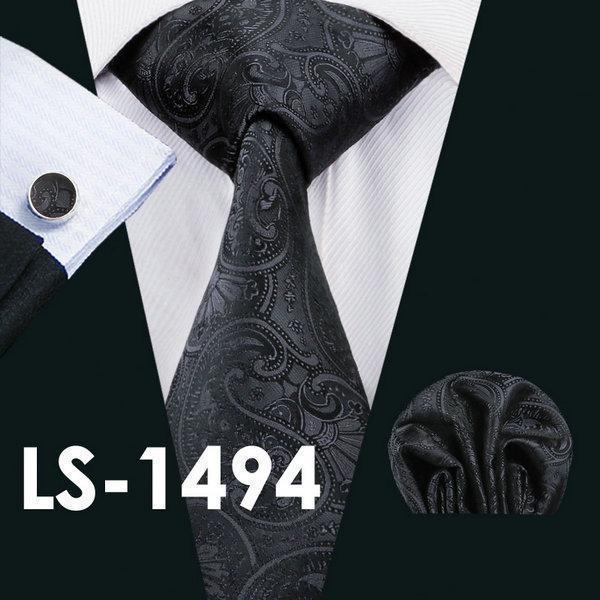 LS-877 Mens Tie Dark Striped 100% Silk Classic Jacquard Woven Barry.Wang Tie Hanky Cufflink Set For Men Formal Wedding Party-LS1494-JadeMoghul Inc.