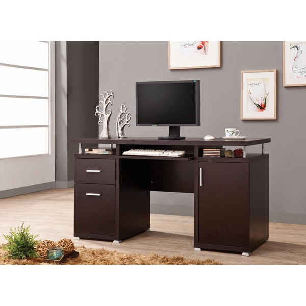 Luxurious Computer Desk with 2 Drawers and Cabinet, Brown-Desks and Hutches-BROWN-HOLLOW BOARD W/HONEY COMB-JadeMoghul Inc.