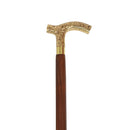 Lyptus Wood Walking Stick With Aesthetic Brass Handle, Walnut Brown-Decorative Objects and Figurines-Brown-BRASS-JadeMoghul Inc.