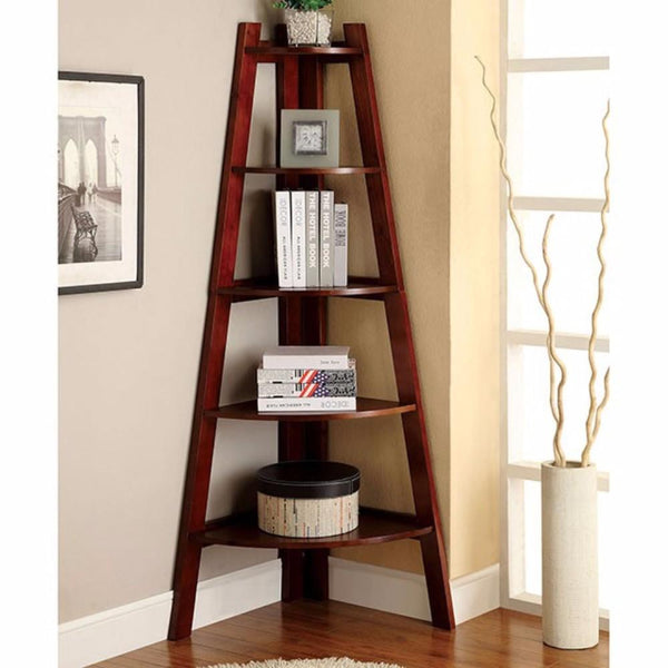 Lyss Contemporary Ladder Shelf In Cherry Finish-Display and Wall Shelves-Cherry-Wood-JadeMoghul Inc.