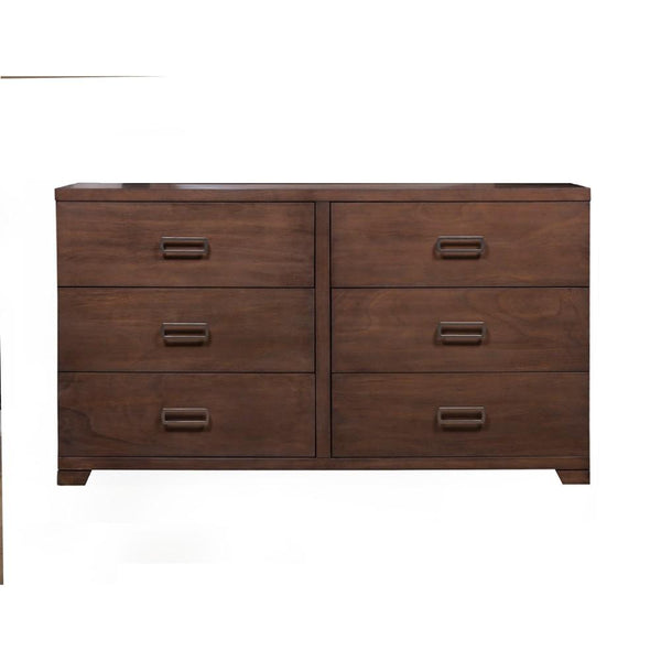 Mahogany And Okoume Wood 6 Drawer Dresser in Brown-Dressers-Brown-Plantation Mahogany Solids & Okoume Veneer-JadeMoghul Inc.