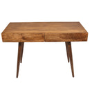 Mango Wood Writing Desk with Two Drawers and Tapered Legs, Brown-Desks-Brown-Mango Wood-JadeMoghul Inc.