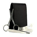 Manicure Set: Nail Clipper + Nose Hair Scissors + Tweezers + Black Leather Pouch-Men's Skin-JadeMoghul Inc.
