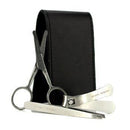 Manicure Set: Nail Clipper + Nose Hair Scissors + Tweezers + Black Leather Pouch-Men's Skin-JadeMoghul Inc.