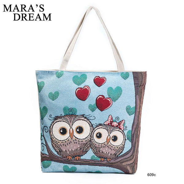 Mara's Dream Quality Cartoon Owl Printed Shoulder Bag Women Large Capacity Female Shopping Bag Canvas Handbag Summer Beach Bag-A-35 X 40 X 10 CM-JadeMoghul Inc.