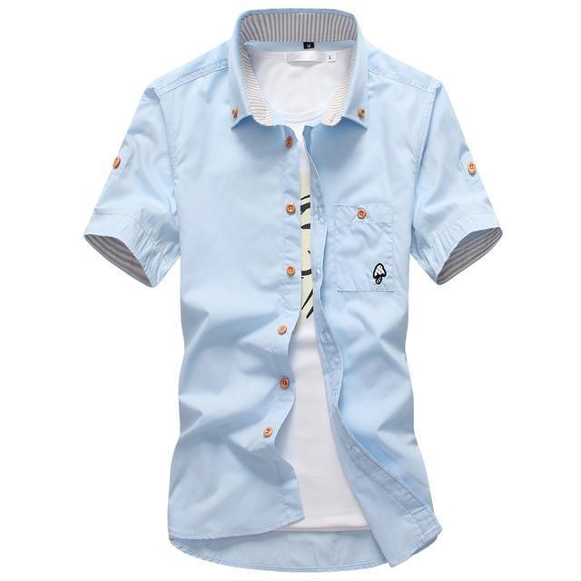 MarKyi plus size 5xl mushroom embroidery mens short sleeve casual shirts fashion 2017 new summer cotton shirts men social-Black-size M 165cm 55kg-JadeMoghul Inc.