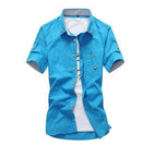 MarKyi plus size 5xl mushroom embroidery mens short sleeve casual shirts fashion 2017 new summer cotton shirts men social-Blue-size M 165cm 55kg-JadeMoghul Inc.