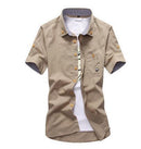 MarKyi plus size 5xl mushroom embroidery mens short sleeve casual shirts fashion 2017 new summer cotton shirts men social-Khaki-size M 165cm 55kg-JadeMoghul Inc.