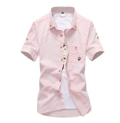 MarKyi plus size 5xl mushroom embroidery mens short sleeve casual shirts fashion 2017 new summer cotton shirts men social-Pink-size M 165cm 55kg-JadeMoghul Inc.