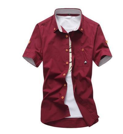 MarKyi plus size 5xl mushroom embroidery mens short sleeve casual shirts fashion 2017 new summer cotton shirts men social-Red-size M 165cm 55kg-JadeMoghul Inc.
