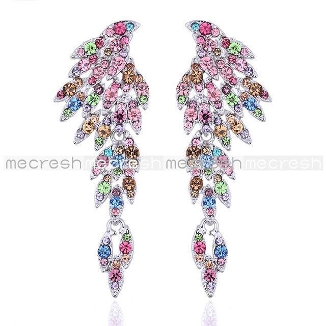 Mecresh 5 Colors Crystal Long Earrings for Women Eagle Silver Color Bridal Wedding Earrings Fashion Jewelry 2017 EH209-multicolor-JadeMoghul Inc.