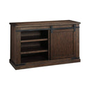 Media Storage Cabinets & Racks Spacious Wooden TV Stand with Sliding Barn Door Storage, Medium, Rustic Brown Benzara