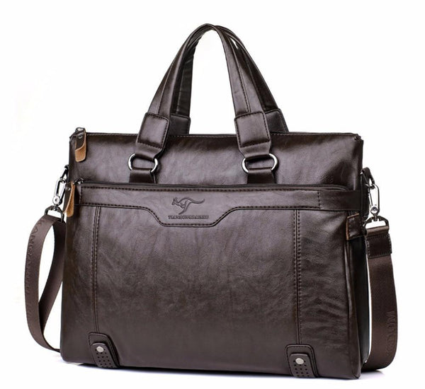 Men Business Leather Briefcase Shoulder Messenger Bag for 14" Laptop Men's Crossbody Briefcase Bags man Handbag-Black-JadeMoghul Inc.