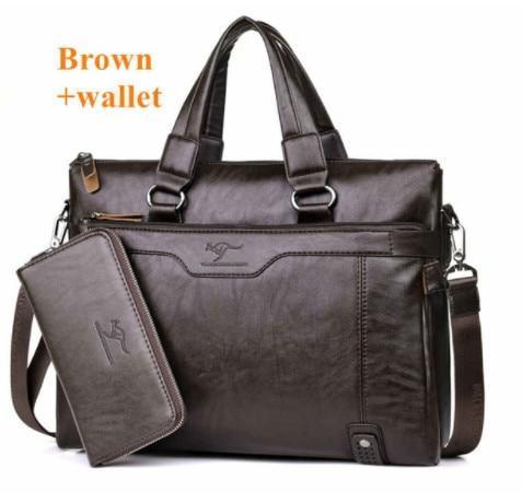 Men Business Leather Briefcase Shoulder Messenger Bag for 14" Laptop Men's Crossbody Briefcase Bags man Handbag-brown with wallet-JadeMoghul Inc.
