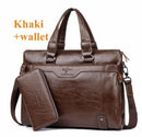 Men Business Leather Briefcase Shoulder Messenger Bag for 14" Laptop Men's Crossbody Briefcase Bags man Handbag-khaki with wallet-JadeMoghul Inc.