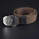Men Canvas Belt With Stainless Steel Embossed Buckle-L-100cm-JadeMoghul Inc.