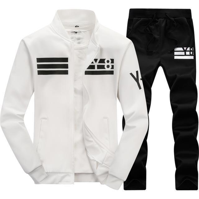 Men Casual Tracksuit - Sportswear Sweatshirts & Pants 2PC-D05 White-S-JadeMoghul Inc.