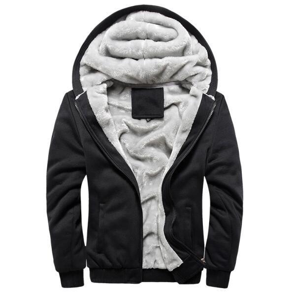 Men Casual Velvet Hoodie / Men Warm Soft Jacket-Black-XL-JadeMoghul Inc.